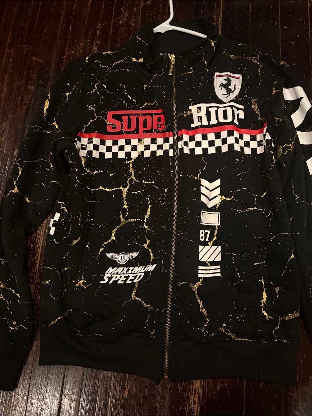 Kids Black & Gold Racing Zip-Up Hoodie - Supa Riot size 14/16
